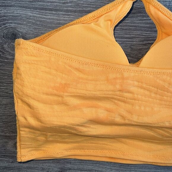 AERIE Bandeau Bikini Top XS Ribbed Orange Keyhole Halter Neck Y2K Beach Summer - Picture 6 of 8